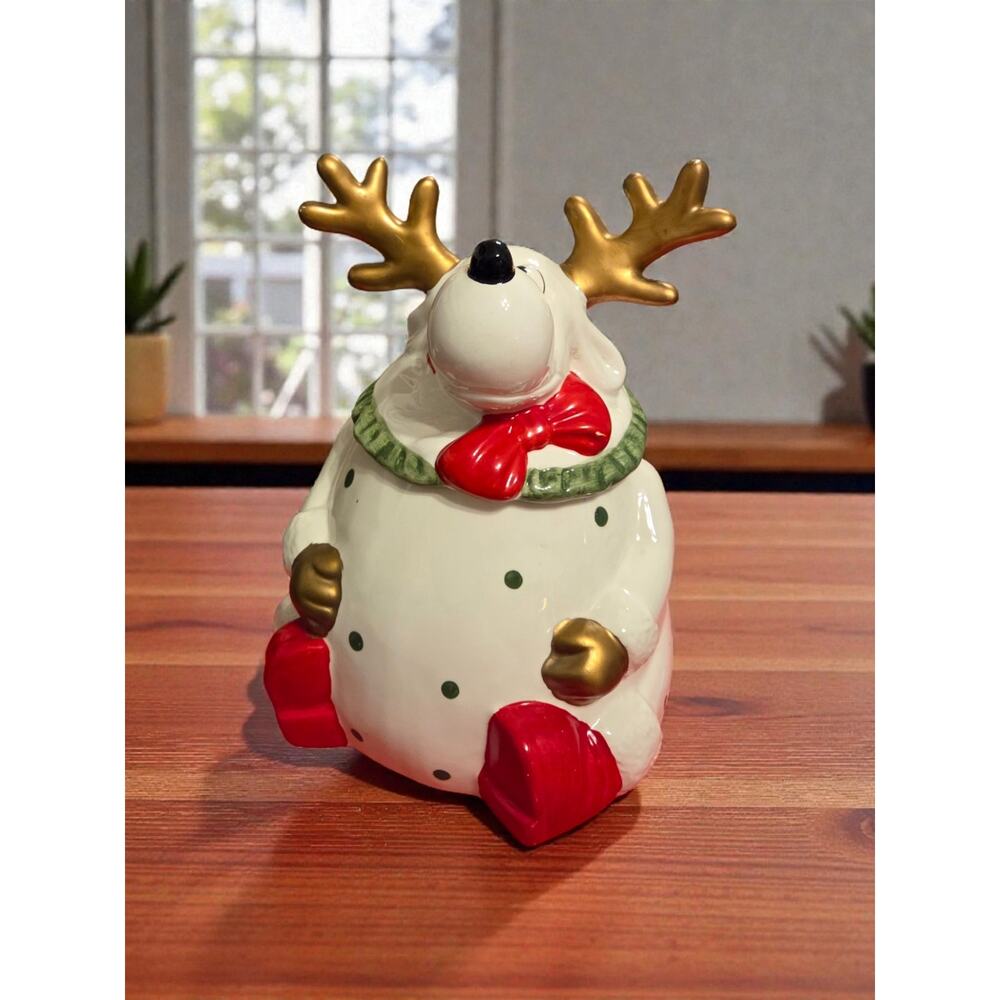 Reindeer Cookie Jar Great Condition Ceramic Handpainted 9.5" Tall - Picture 2 of 6